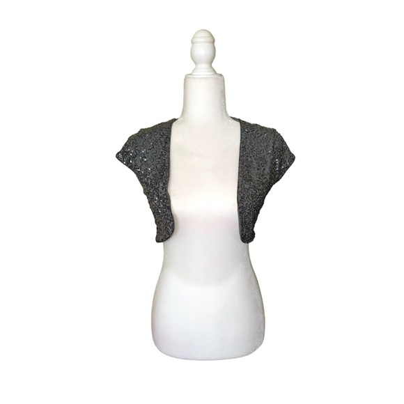 SPARKLY SEQUIN SHORT-SLEEVE OPEN-FRONT BOLERO · SIZE S · NWT - Picture 4 of 5